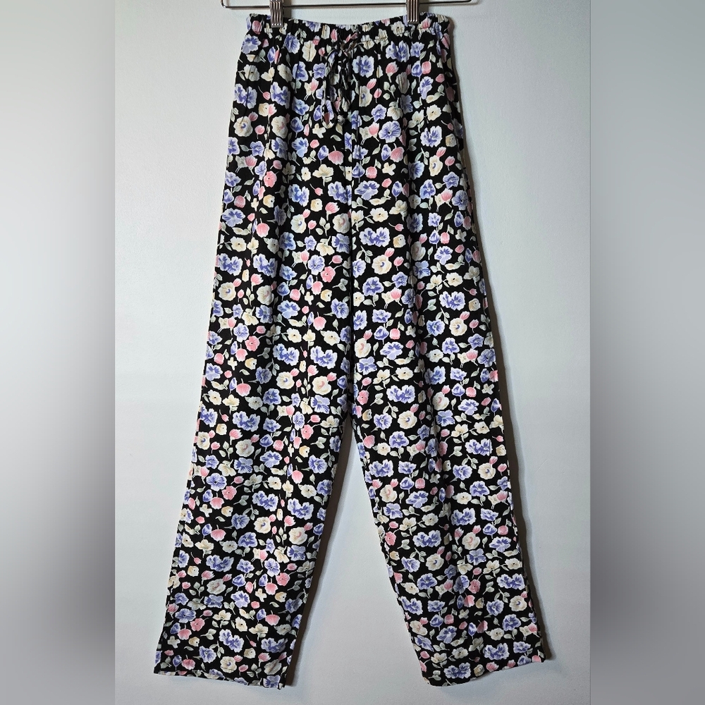 Vintage Impressions of California Black Floral Rayon Pants